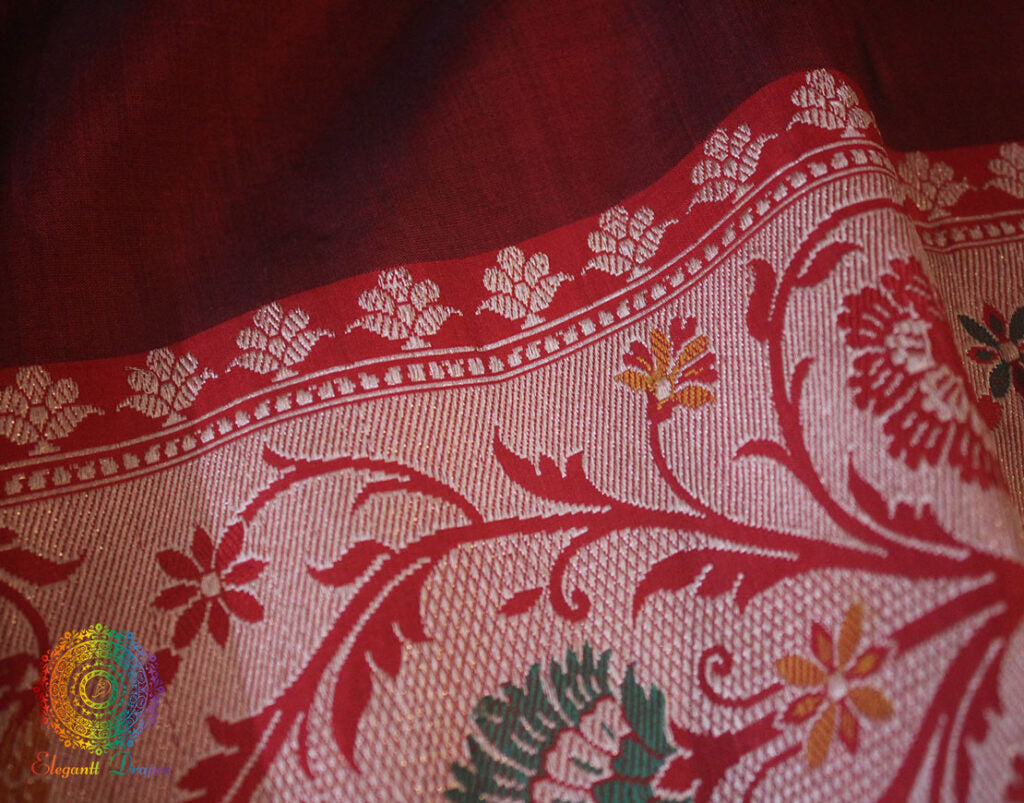Maroon Banarasi Handloom Pure Katan Silk Paithani Saree – Handloom Saree Online India | Elegantt Drapes