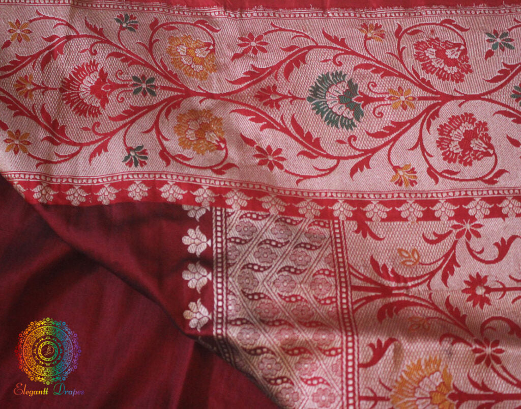 Maroon Banarasi Handloom Pure Katan Silk Paithani Saree – Handloom Saree Online India | Elegantt Drapes