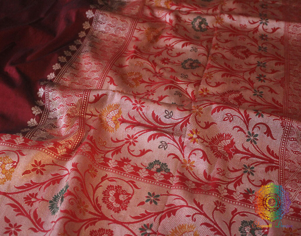 Maroon Banarasi Handloom Pure Katan Silk Paithani Saree – Handloom Saree Online India | Elegantt Drapes