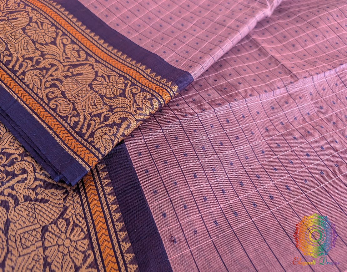 Lavender Pure Kanchi Cotton 1000 Boota Saree – Handloom Saree Online India | Elegantt Drapes