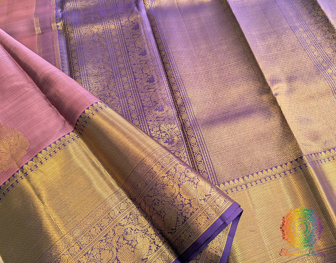 Mauve Pure Kanjivaram Silk Saree – Handloom Saree Online India | Elegantt Drapes
