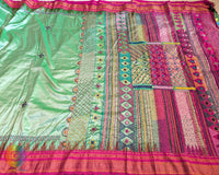Mint Green Lambani Handwork Pure Ilkal Silk Saree – Ilkal Handloom Saree Online India | Elegantt Drapes