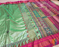 Mint Green Lambani Handwork Pure Ilkal Silk Saree – Ilkal Handloom Saree Online India | Elegantt Drapes