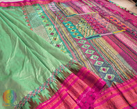 Mint Green Lambani Handwork Pure Ilkal Silk Saree – Ilkal Handloom Saree Online India | Elegantt Drapes