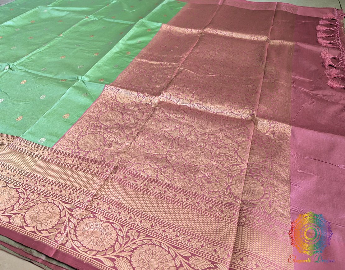 Mint Green Banarasi Handloom Katan Silk Saree – Handloom Saree Online India | Elegantt Drapes