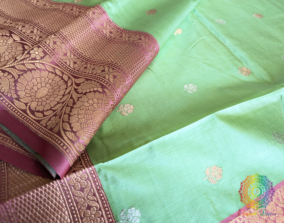Mint Green Banarasi Handloom Katan Silk Saree – Handloom Saree Online India | Elegantt Drapes