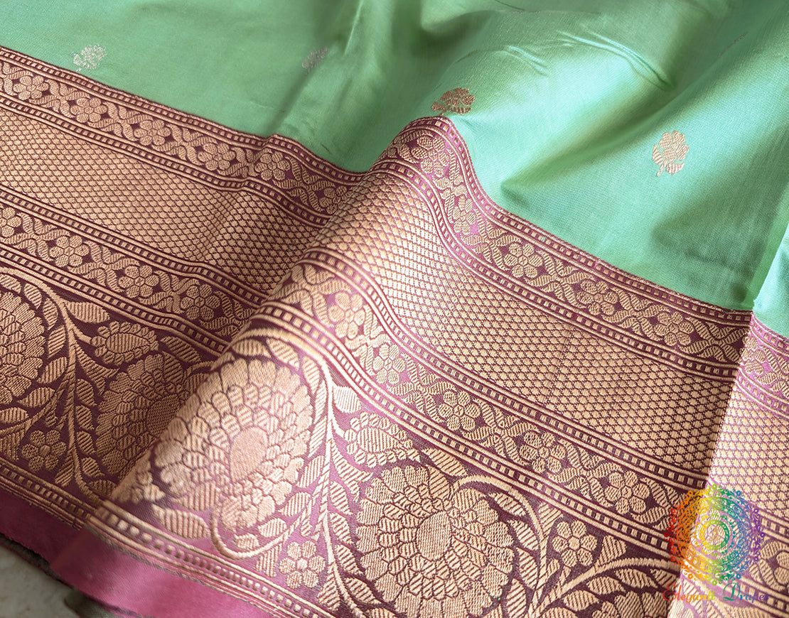 Mint Green Banarasi Handloom Katan Silk Saree – Handloom Saree Online India | Elegantt Drapes