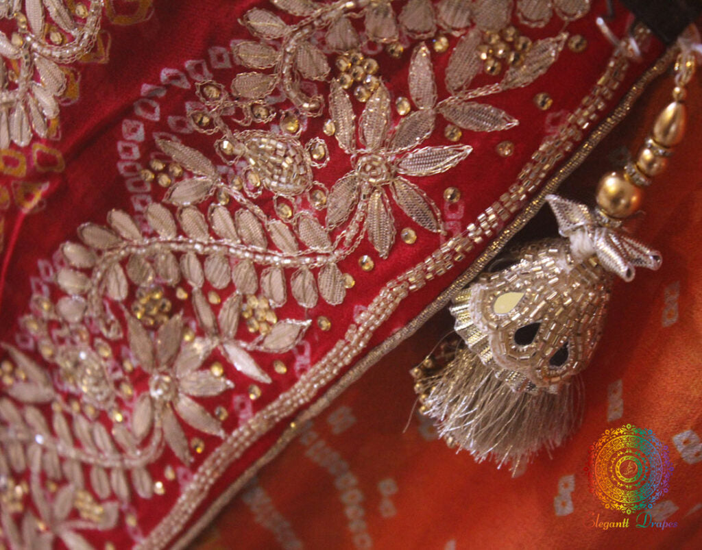 Multi Shaded Pure Crepe Rai Bandhej Gota Patti Saree