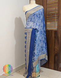 Blue Shaded Banarasi Pure Georgette Bandhani Saree – Bandhani Saree Online India | Elegantt Drapes