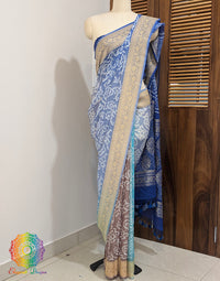Blue Shaded Banarasi Pure Georgette Bandhani Saree – Bandhani Saree Online India | Elegantt Drapes