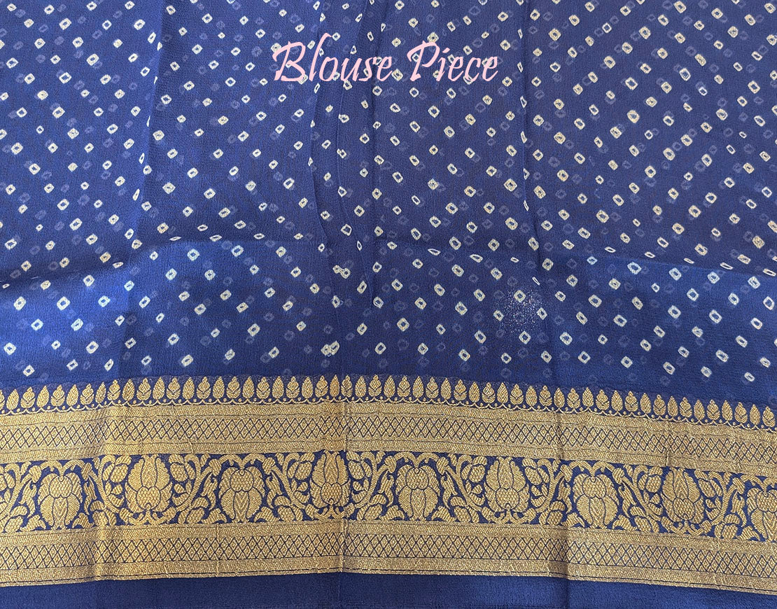 Blue Shaded Banarasi Pure Georgette Bandhani Saree – Bandhani Saree Online India | Elegantt Drapes