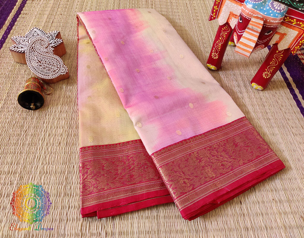 Multi Shaded Pure Chanderi Handloom Katan Silk Saree – Handloom Saree Online India | Elegantt Drapes