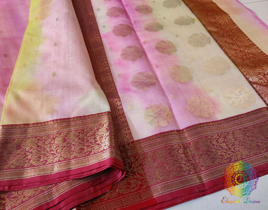Multi Shaded Pure Chanderi Handloom Katan Silk Saree – Handloom Saree Online India | Elegantt Drapes