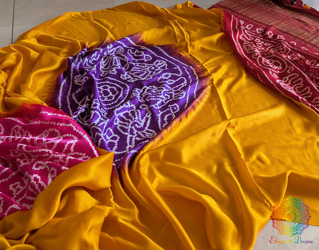 Mustard Pure Gajji Silk Bandhani Saree – Bandhani Saree Online India | Elegantt Drapes