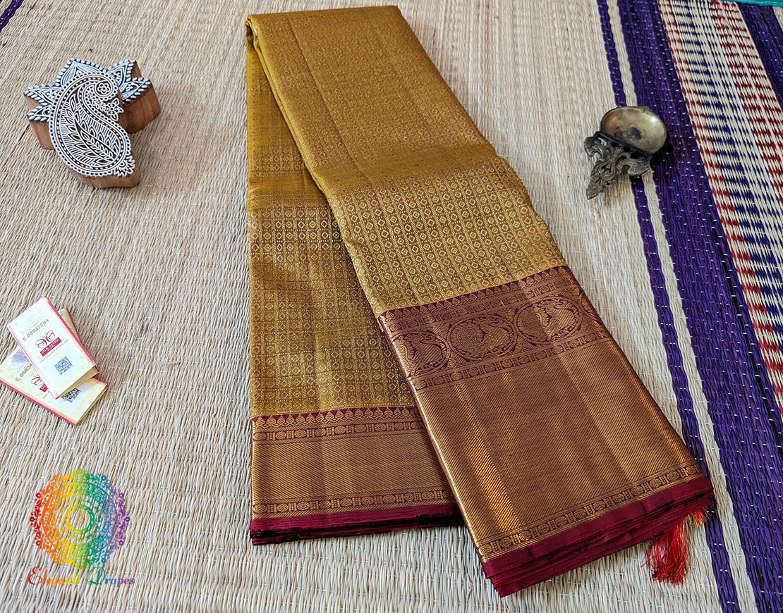 Ochre Pure Kanjivaram Handloom Silk Saree – Handloom Saree Online India | Elegantt Drapes
