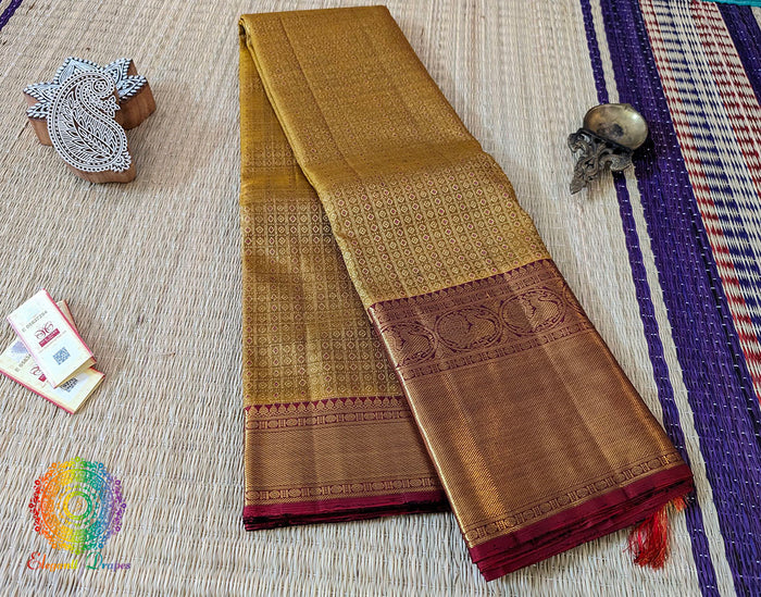 Ochre Pure Kanjivaram Handloom Silk Saree – Handloom Saree Online India | Elegantt Drapes