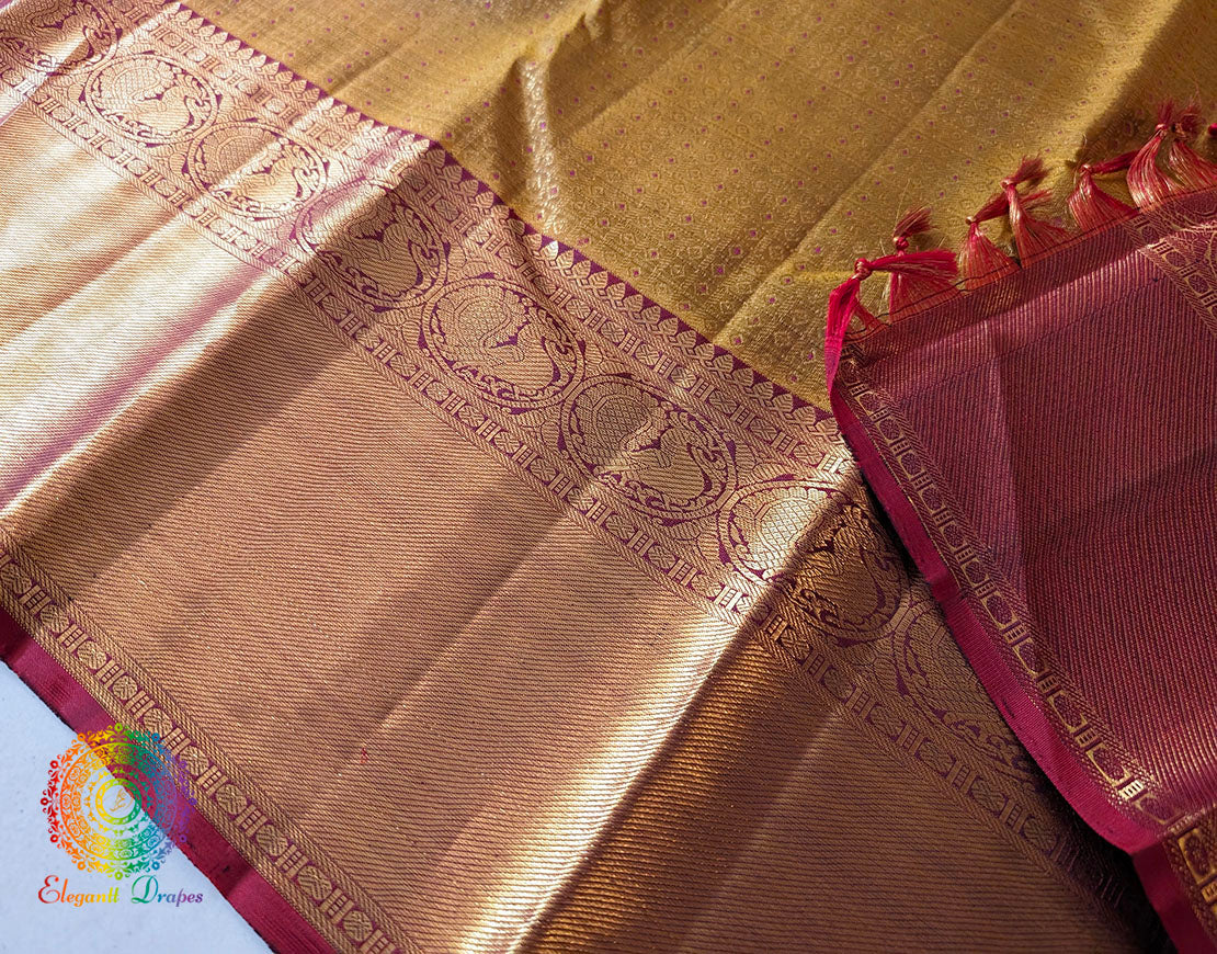 Ochre Pure Kanjivaram Handloom Silk Saree – Handloom Saree Online India | Elegantt Drapes