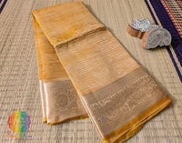 Mustard Pure Banarasi Crushed Tissue Silk Saree – Handloom Saree Online India | Elegantt Drapes