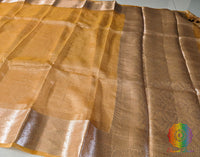 Mustard Pure Banarasi Crushed Tissue Silk Saree – Handloom Saree Online India | Elegantt Drapes