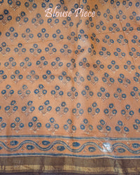 Mustard Chanderi Ajrakh Saree – Ajrakh Saree Online India | Elegantt Drapes