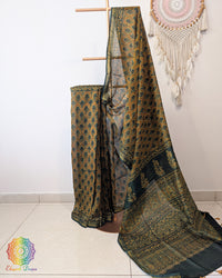 Mustard Yellow Chanderi Ajrakh Saree – Ajrakh Saree Online India | Elegantt Drapes