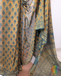 Mustard Yellow Chanderi Ajrakh Saree – Ajrakh Saree Online India | Elegantt Drapes