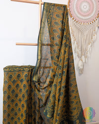 Mustard Yellow Chanderi Ajrakh Saree – Ajrakh Saree Online India | Elegantt Drapes