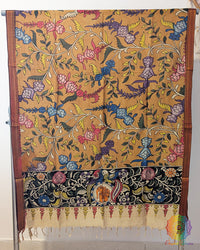Mustard Kalamkari Bangalore Silk Dupatta – Handloom Saree Online India | Elegantt Drapes