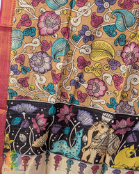 Mustard Pen Kalamkari Bangalore Silk Dupatta – Handloom Saree Online India | Elegantt Drapes