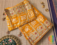 Mustard Gaji Silk Bandhani Gharchola Gota Patti Saree