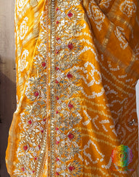 Mustard Gaji Silk Bandhani Gharchola Gota Patti Saree