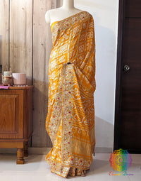 Mustard Gaji Silk Bandhani Gharchola Gota Patti Saree
