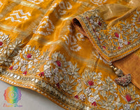 Mustard Gaji Silk Bandhani Gharchola Gota Patti Saree