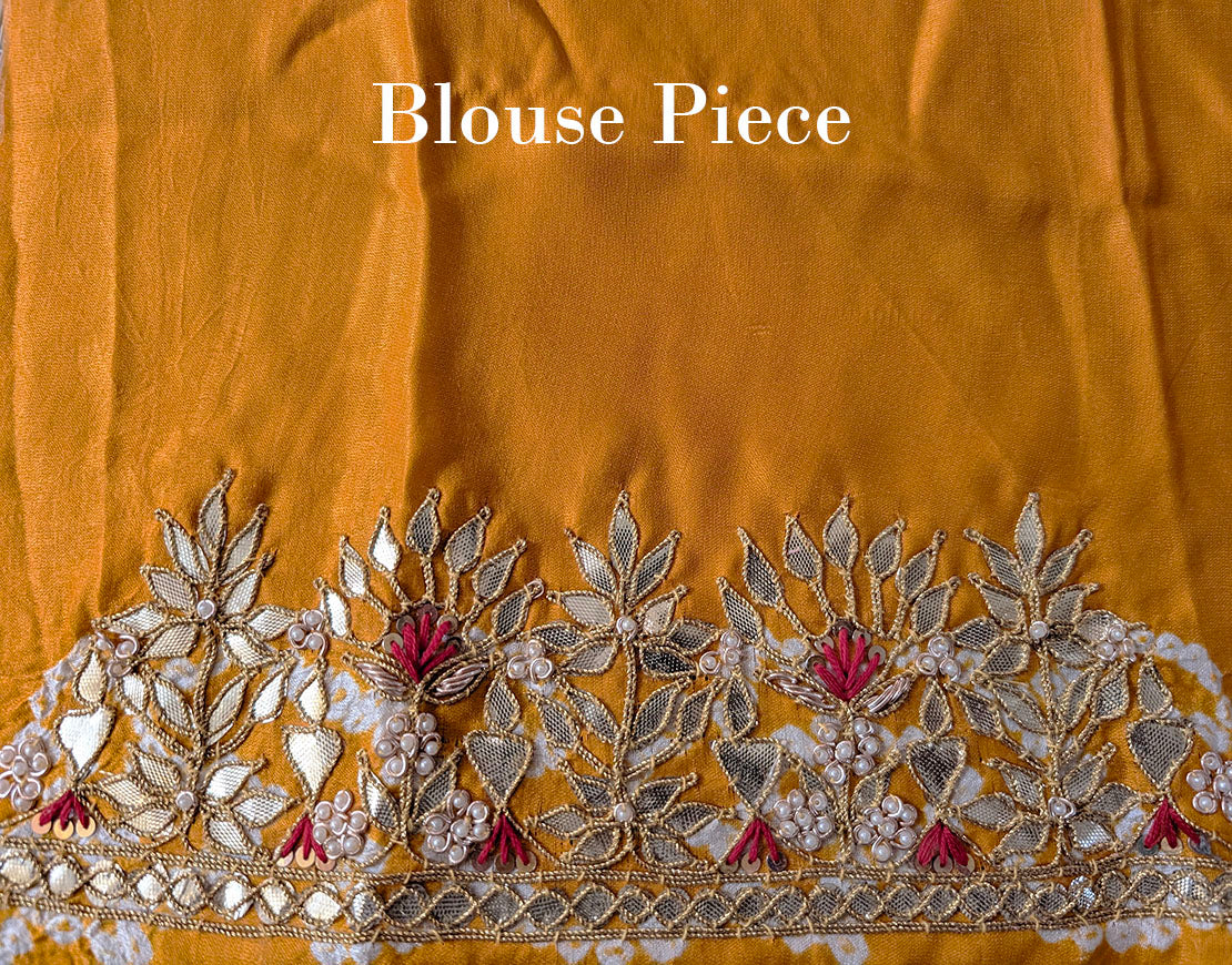 Mustard Gaji Silk Bandhani Gharchola Gota Patti Saree