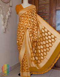 Mustard Banarasi Bandhani Khaddi Georgette Saree – Bandhani Saree Online India | Elegantt Drapes