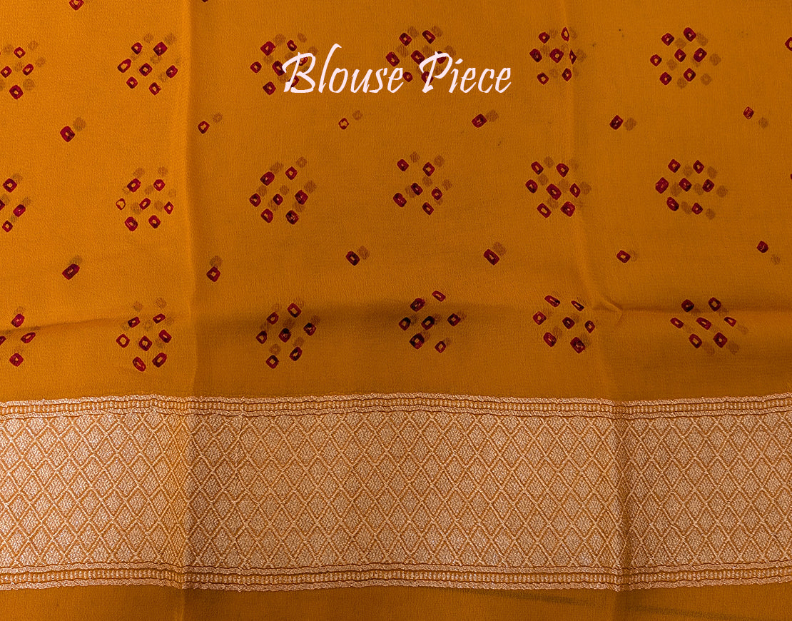 Mustard Banarasi Bandhani Khaddi Georgette Saree – Bandhani Saree Online India | Elegantt Drapes