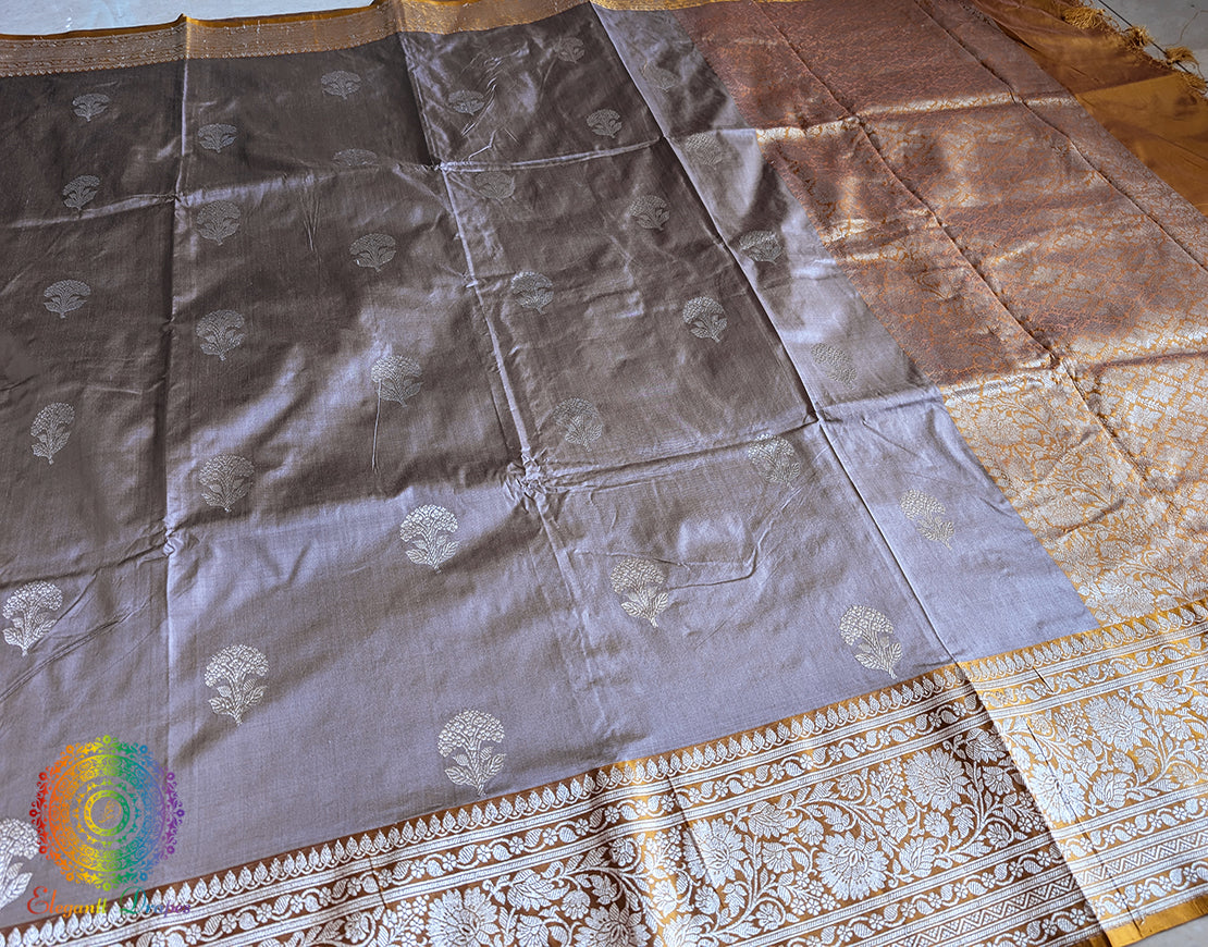 Muted Lavender Grey Banarasi Handloom Katan Silk Saree – Handloom Saree Online India | Elegantt Drapes