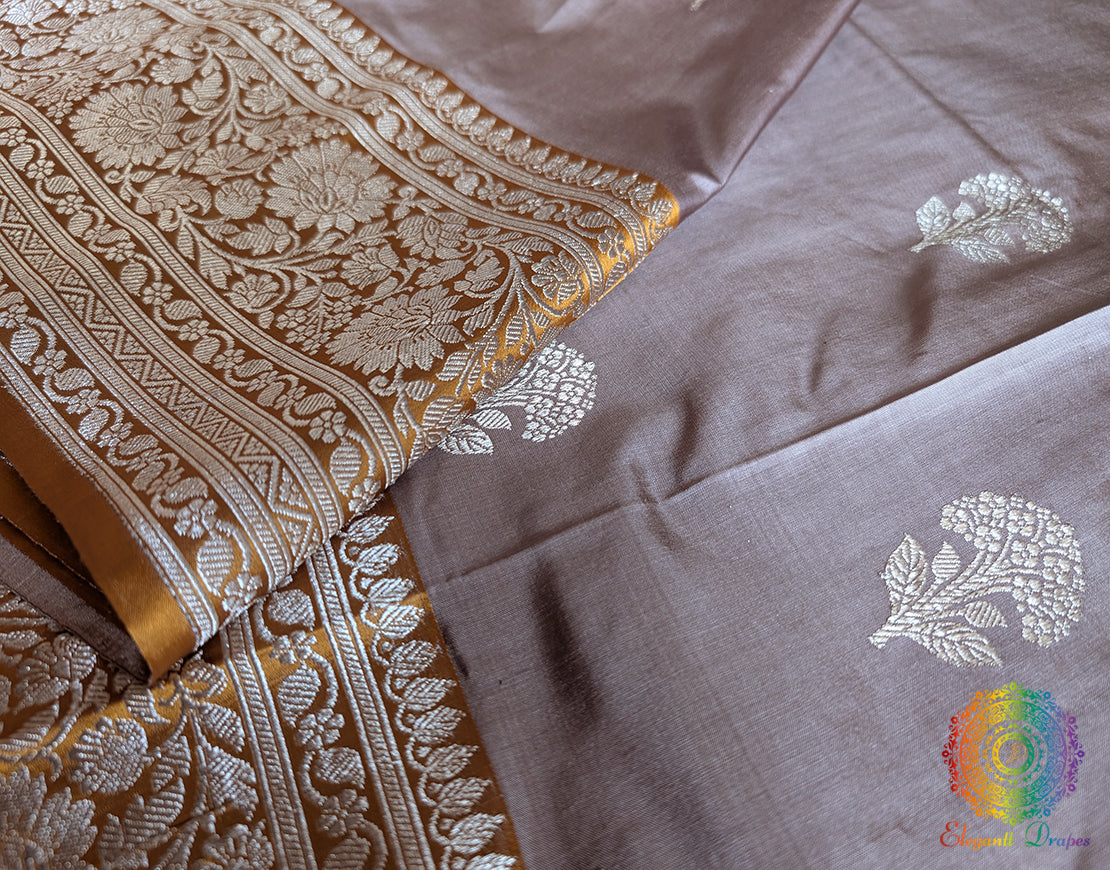 Muted Lavender Grey Banarasi Handloom Katan Silk Saree – Handloom Saree Online India | Elegantt Drapes