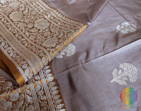 Muted Lavender Grey Banarasi Handloom Katan Silk Saree – Handloom Saree Online India | Elegantt Drapes