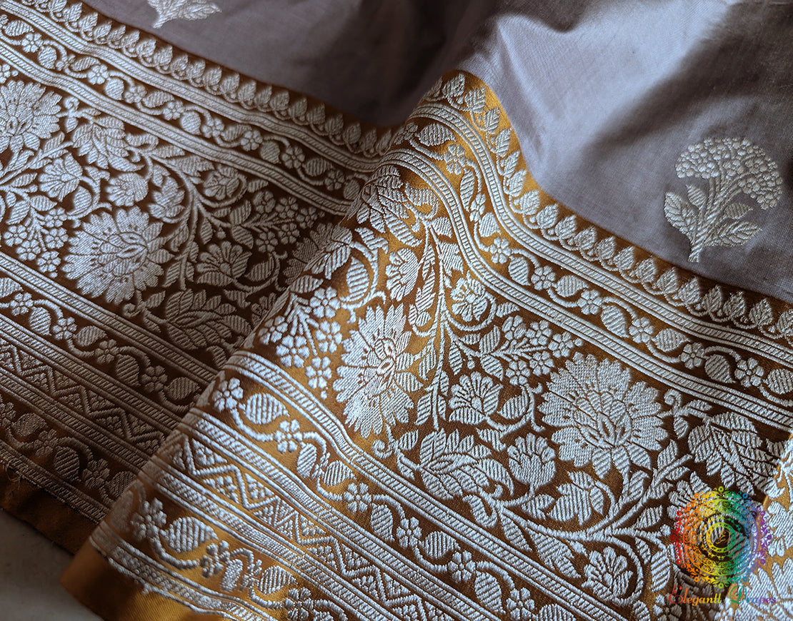 Muted Lavender Grey Banarasi Handloom Katan Silk Saree – Handloom Saree Online India | Elegantt Drapes