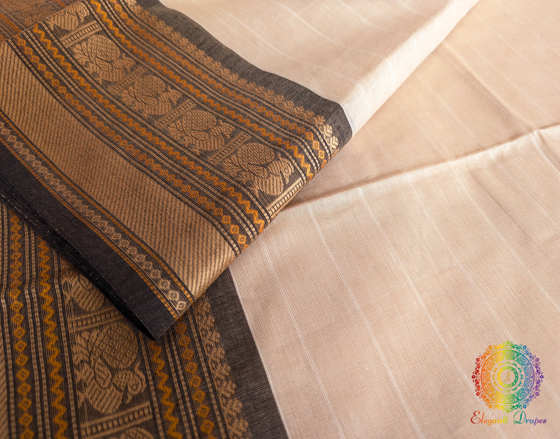 Off White Pure Kanchi Cotton Saree – Handloom Saree Online India | Elegantt Drapes