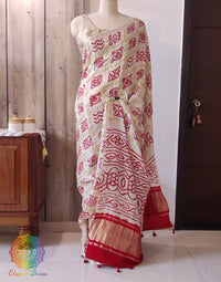 White Gharchola saree pallu with Bandhej detailing