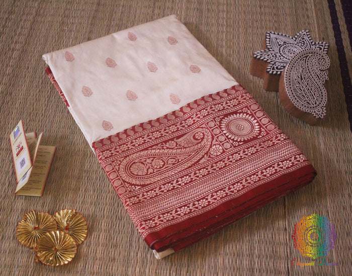 Off White Banarasi Handloom Pure Katan Silk Saree – Handloom Saree Online India | Elegantt Drapes