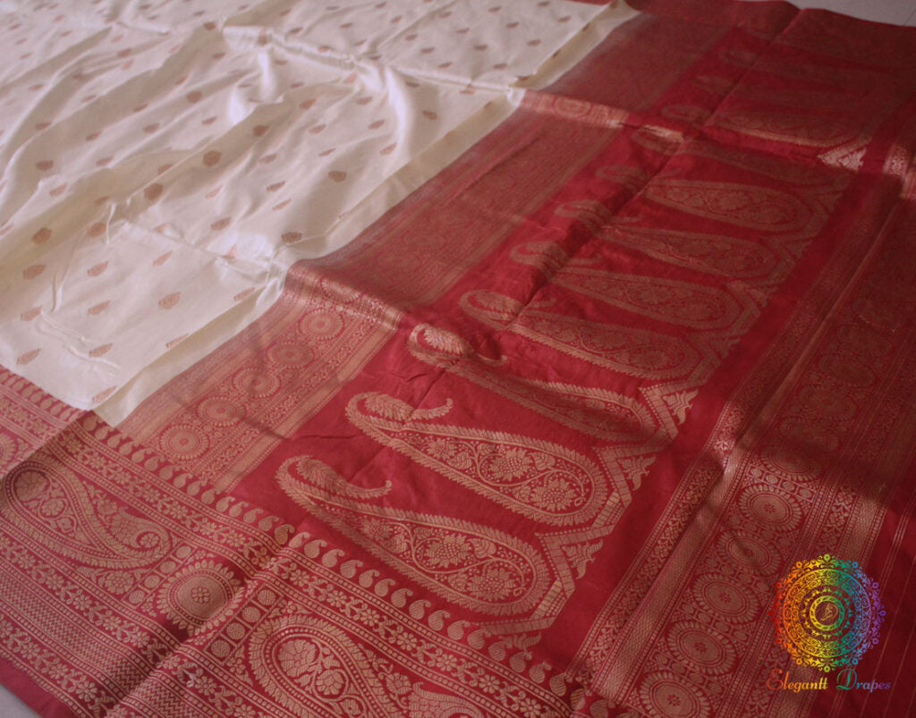Off White Banarasi Handloom Pure Katan Silk Saree – Handloom Saree Online India | Elegantt Drapes