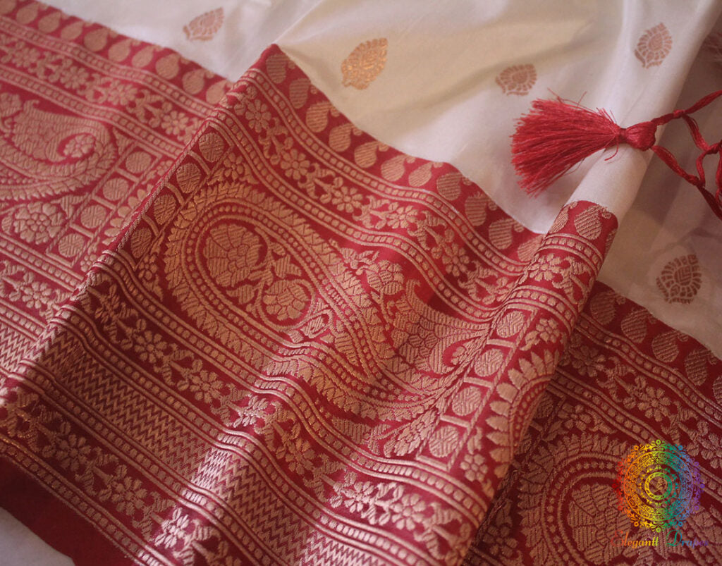 Off White Banarasi Handloom Pure Katan Silk Saree – Handloom Saree Online India | Elegantt Drapes