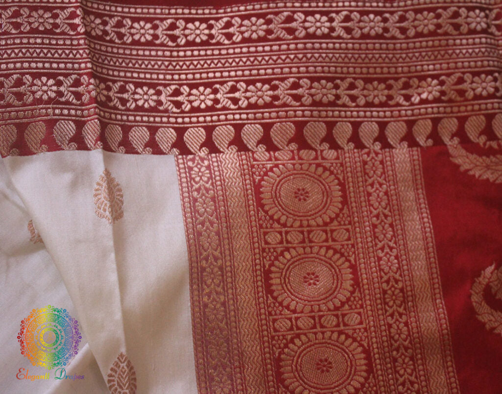 Off White Banarasi Handloom Pure Katan Silk Saree – Handloom Saree Online India | Elegantt Drapes