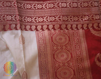 Off White Banarasi Handloom Pure Katan Silk Saree – Handloom Saree Online India | Elegantt Drapes