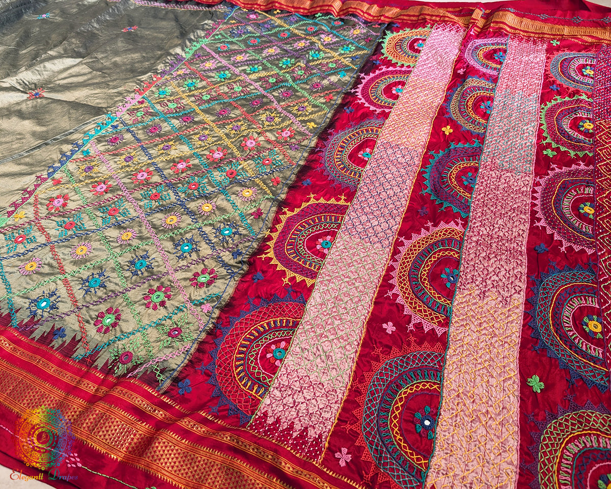 Moss Green Lambani Handwork Pure Ilkal Silk Saree – Ilkal Handloom Saree Online India | Elegantt Drapes