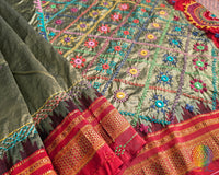 Moss Green Lambani Handwork Pure Ilkal Silk Saree – Ilkal Handloom Saree Online India | Elegantt Drapes