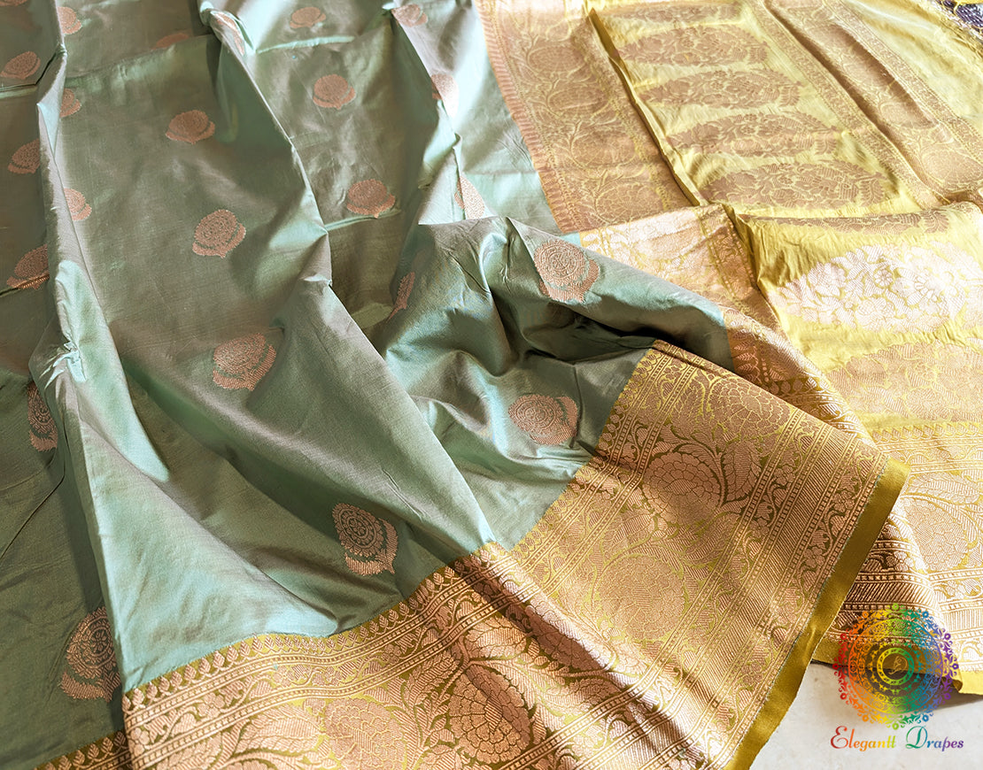 Olive Pure Banarasi Handloom Katan Silk Saree – Handloom Saree Online India | Elegantt Drapes